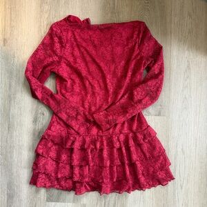 Red Lace ruffle Dress